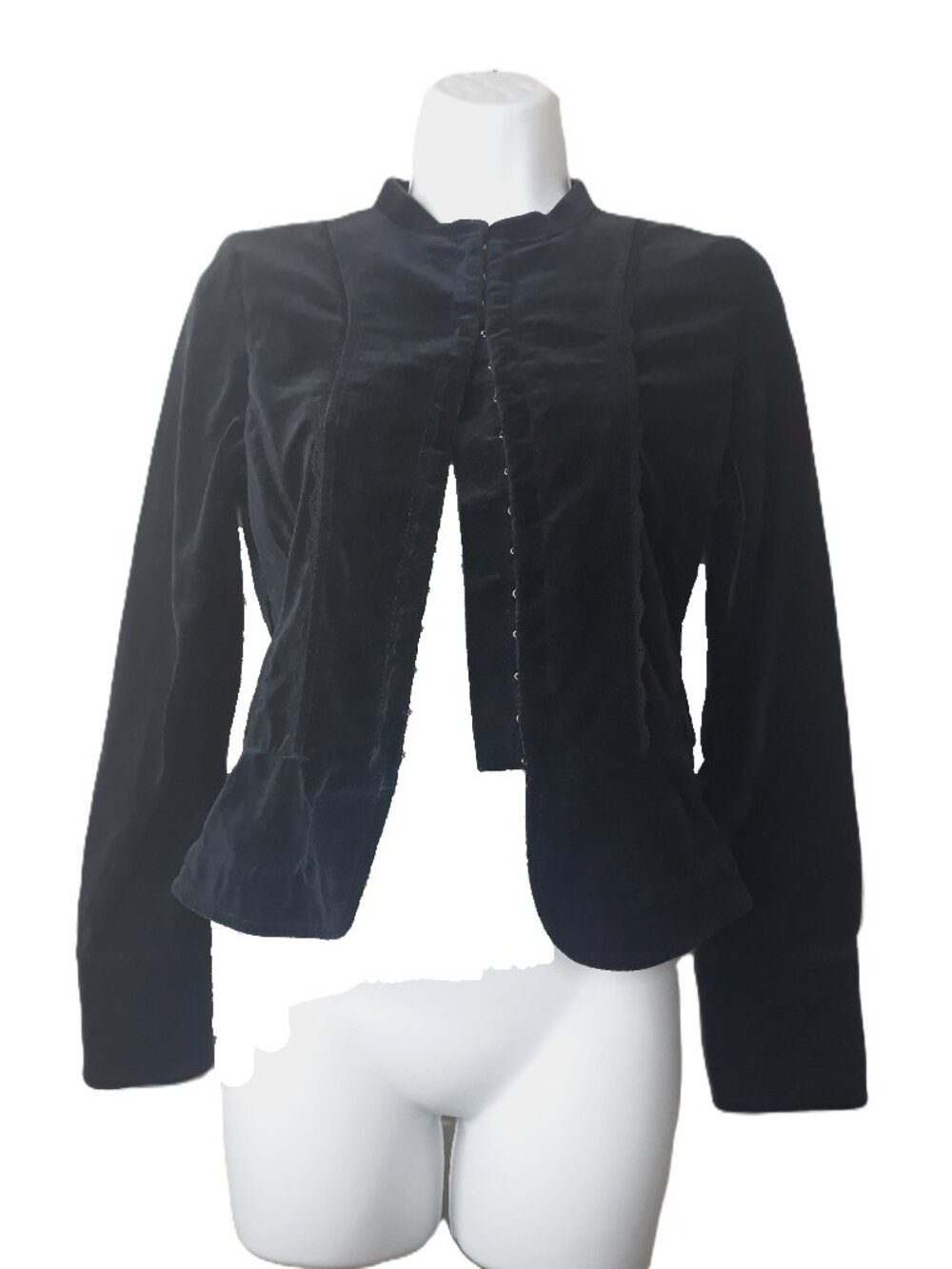 Black Velvet Military Jacket Lace Trim Small